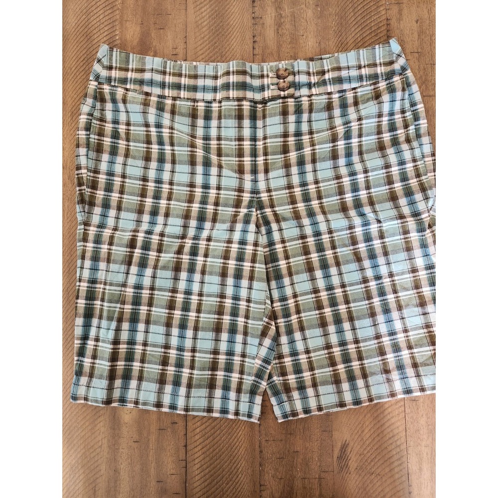 Ann‎ Taylor Shorts Womens Size 12 Green Plaid Flat Front Signature Fit Bermuda